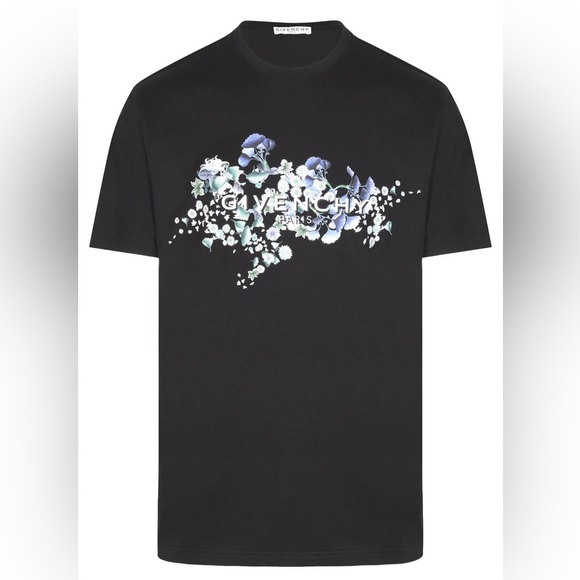 Men’s Size Small Givenchy Logo Print Floral Cotton T-shirt In Black/Multicolors - Picture 1 of 14